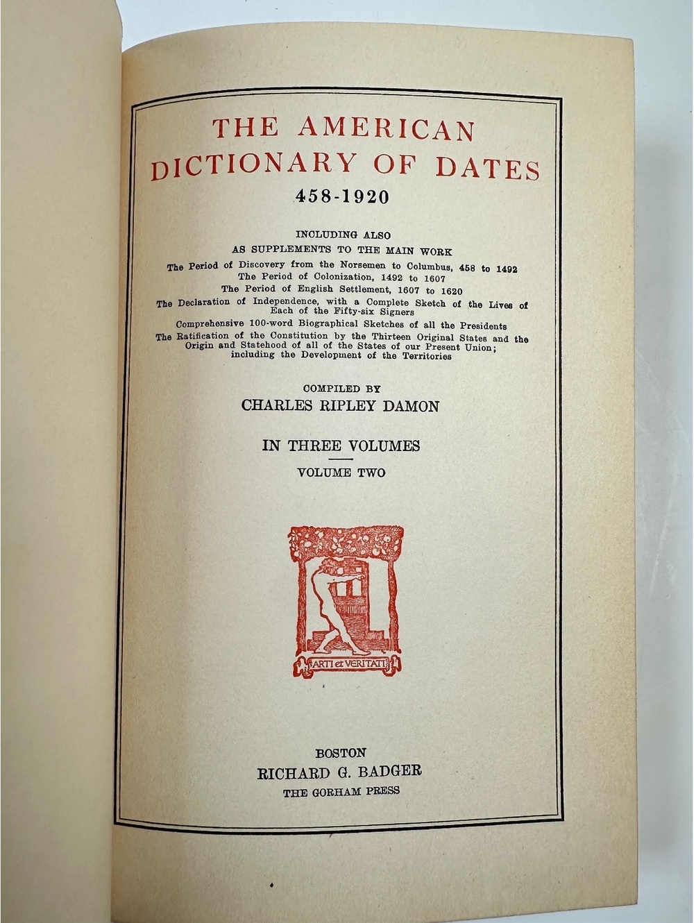 The American Dictionary Dates Vol II 1881-1919 Americana History Timeline 1921